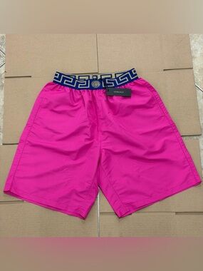Versace Swim Shorts Pink Medusa Greca Waistband Size 3 US XS New with tags